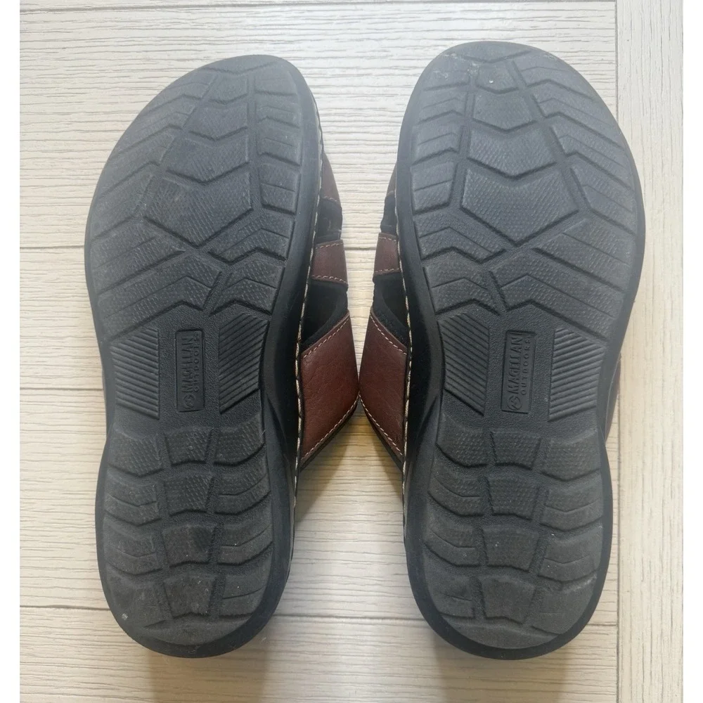 Magellan Men's Brown‎ Leather Outdoor River II Slides Sandals Sz 10. Nature